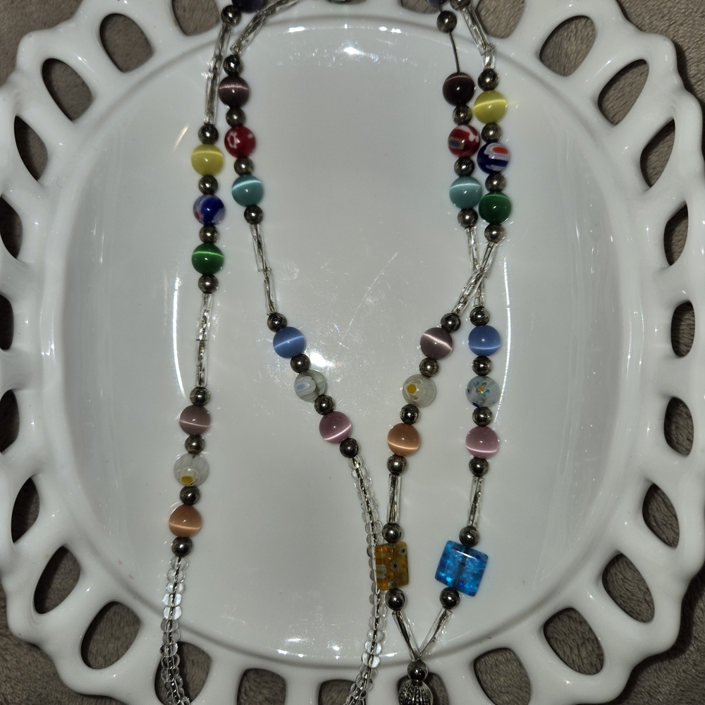Colorful Beaded Lanyard With A Hook Cat Eye Multicolor